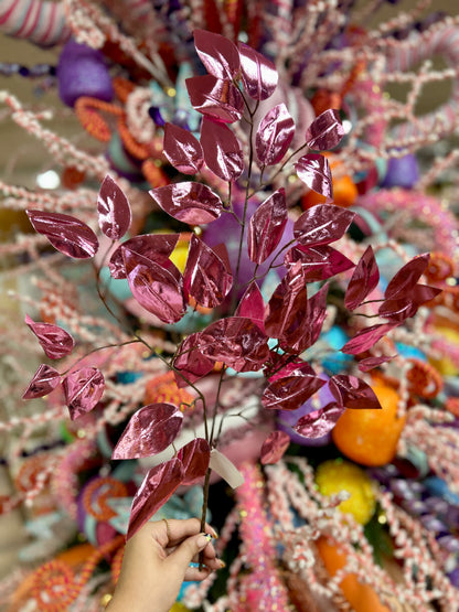 23 Inch Pink Metallic Ficus Spray
