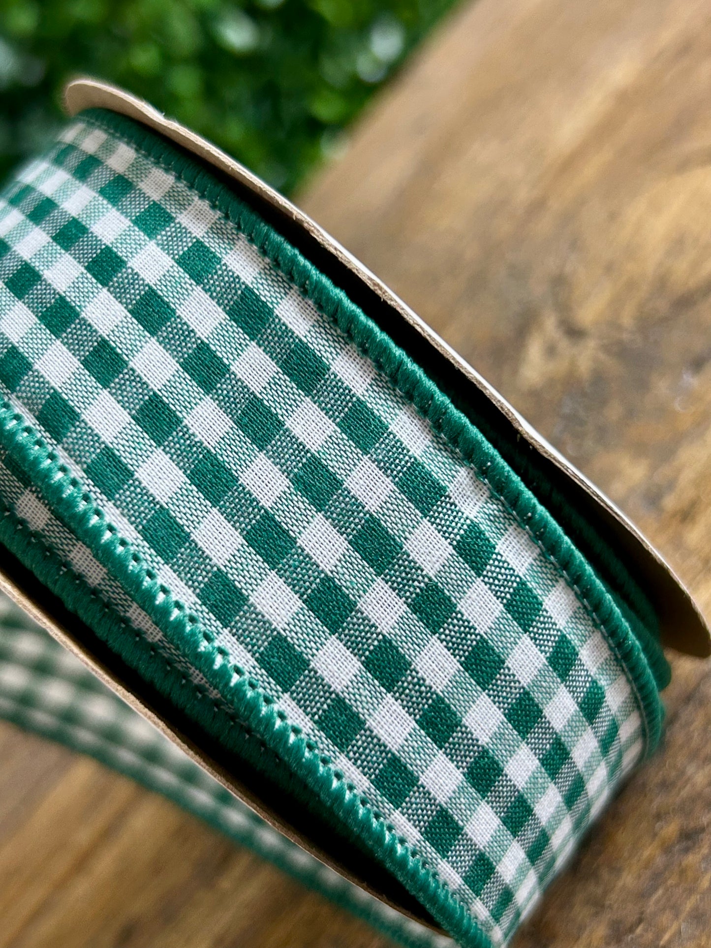 1.5 Inch By 10 Yard Green Gingham Check Ribbon
