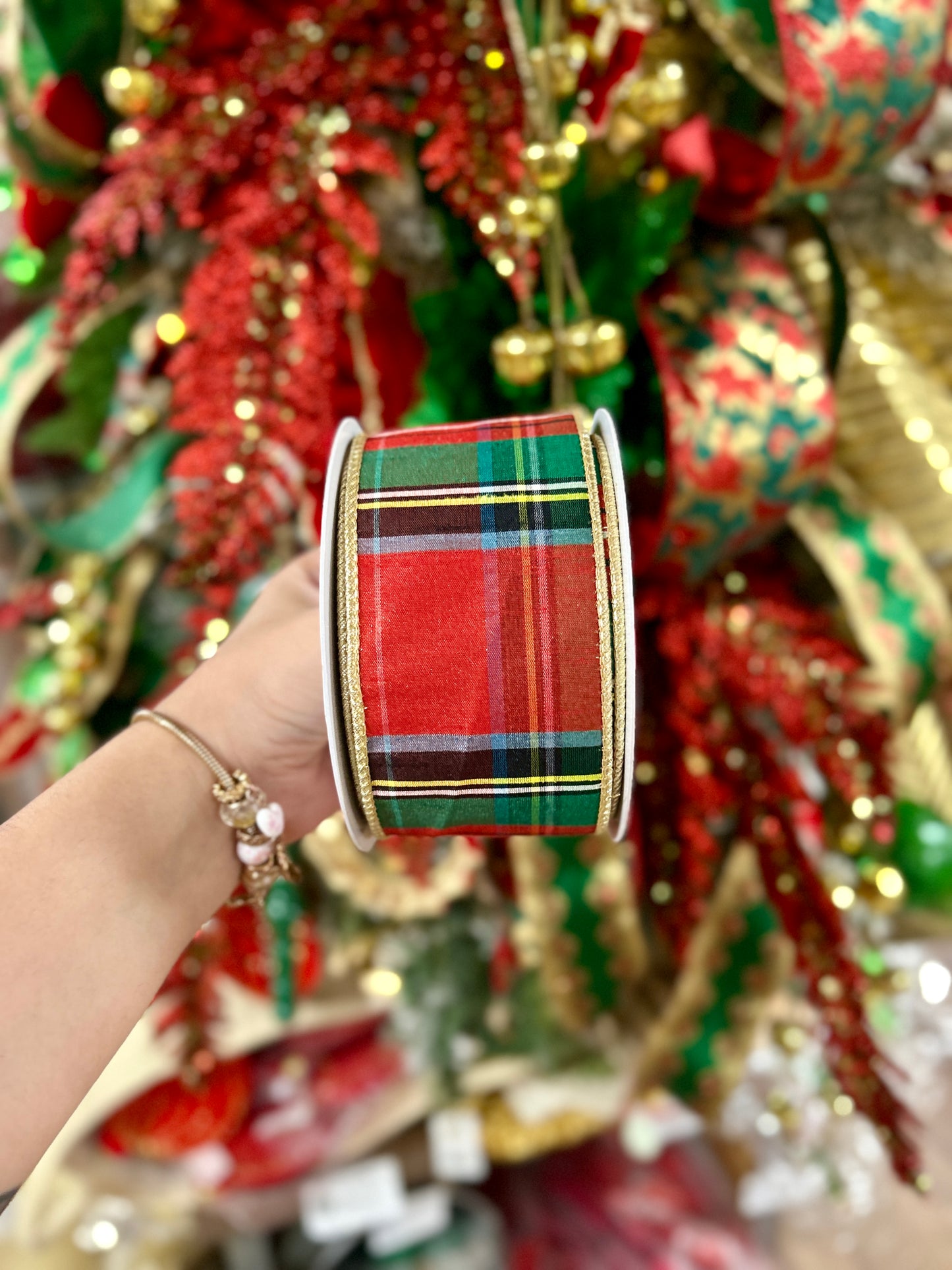 David Christopher 2.5 Inch By 10 Yard Tartan Traditional Plaid Ribbon With Gold Back Ribbon