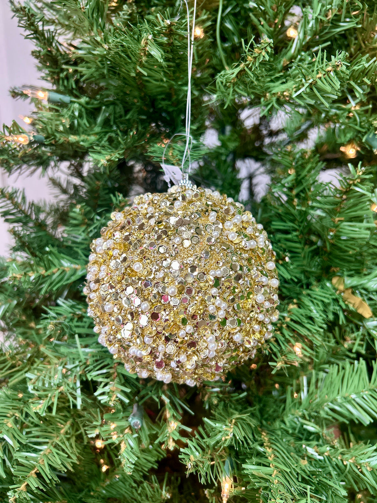 4.75 Inch Gold Glitter Bead Ornament