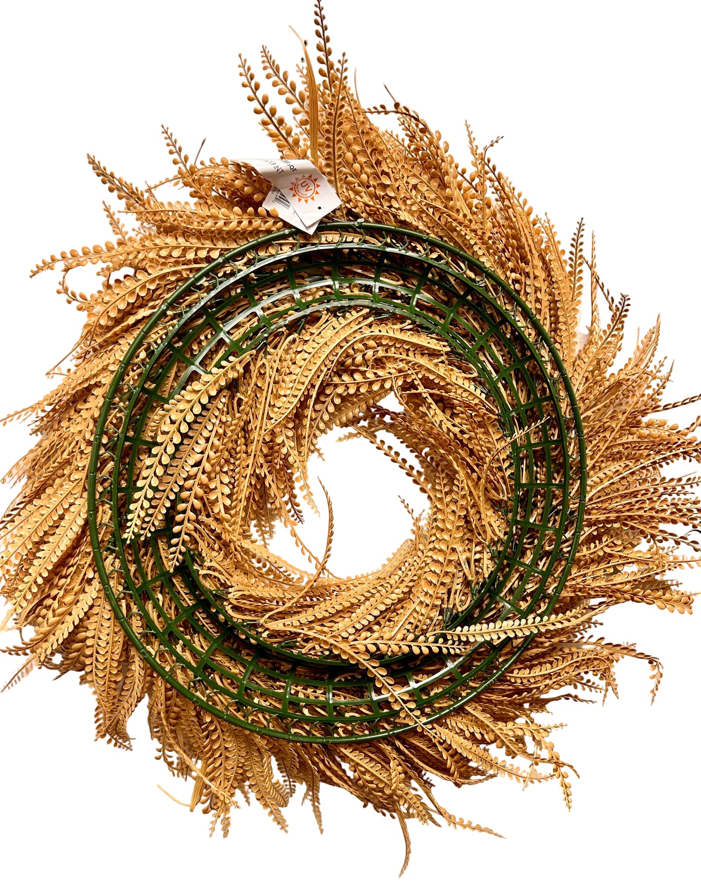 28 Inch Beige Deluxe Mixed Blade And Bead Grass Grass UV Protected Wreath
