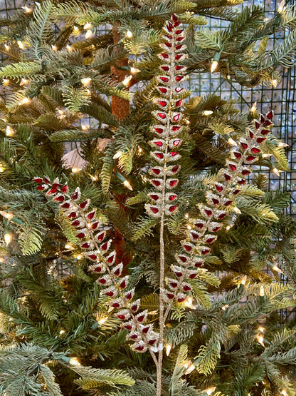 34.5 Inch Red Glittered Rhinestone Artificial Mini Leaf Spray