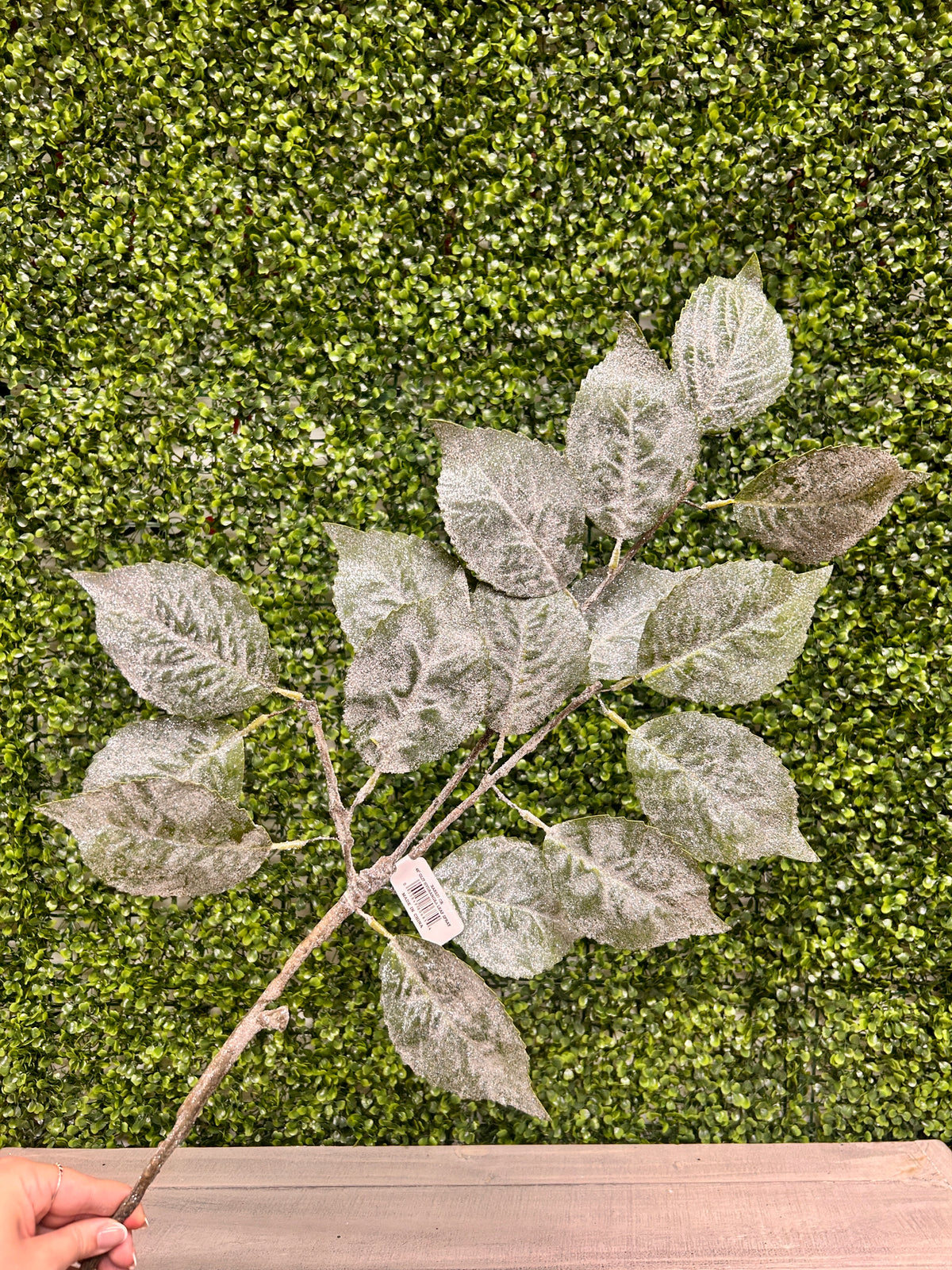 45 Inch Green Glitter Hydrangea Leaf Spray