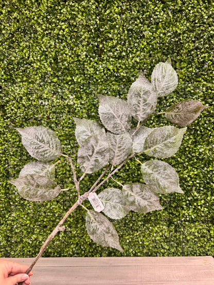 45 Inch Green Glitter Hydrangea Leaf Spray