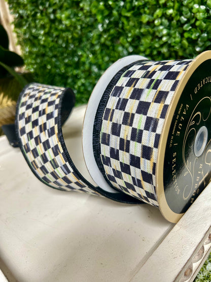 2.5 Inch By 10 Yard Beige And Black Mini Antique Checkerboard Ribbon