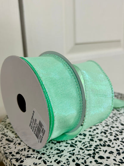 1.5 Inch By 10 Yard Mint Iridescent Solid Metallic Ribbon