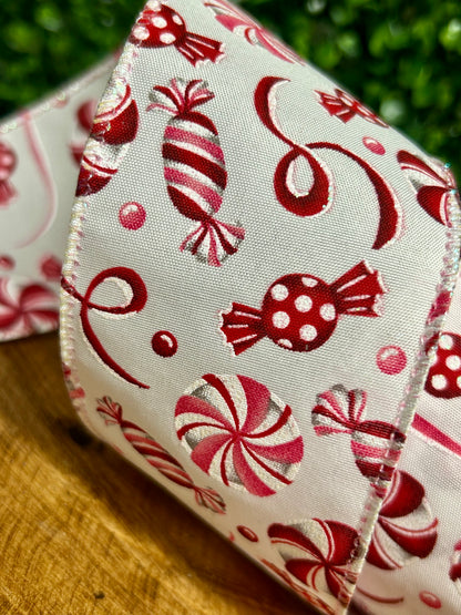 2.5 Inch By 10 Yard Pink And Red Christmas Candy Ribbon