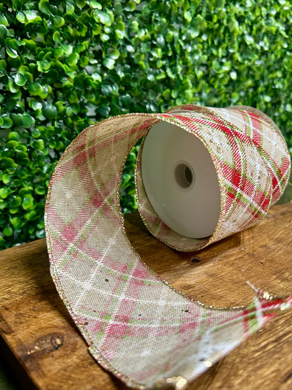 2.5 Inch By 10 Yard Christmas Plaid With Gold Specks Ribbon