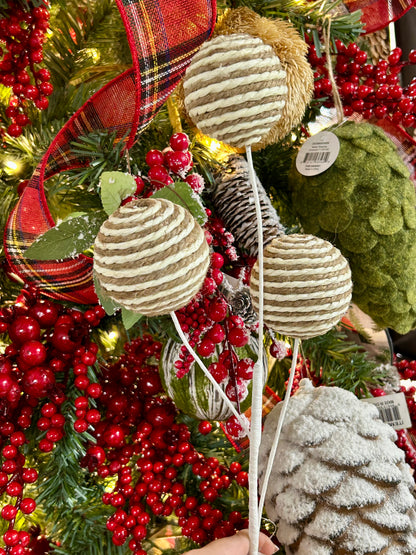 24 Inch Natural And Cream Paper Rope Wrapped Ball Spray