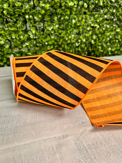 4 Inch By 10 Yard Orange And Black Medium Horizontal Stripe On Royal Ribbon