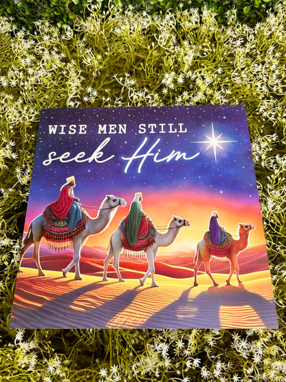 10 Inch Navy White And Orange Wise Men Seek Him Nativity Wood Sign