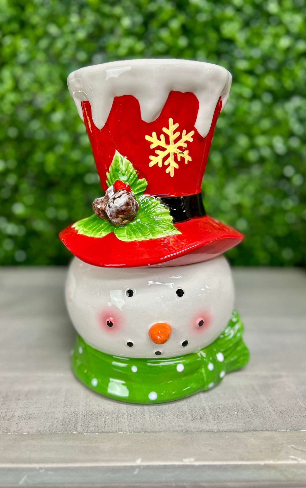 9.84 Inch Lighted Dolomite Christmas Snowman Cookie Jar Two Styles