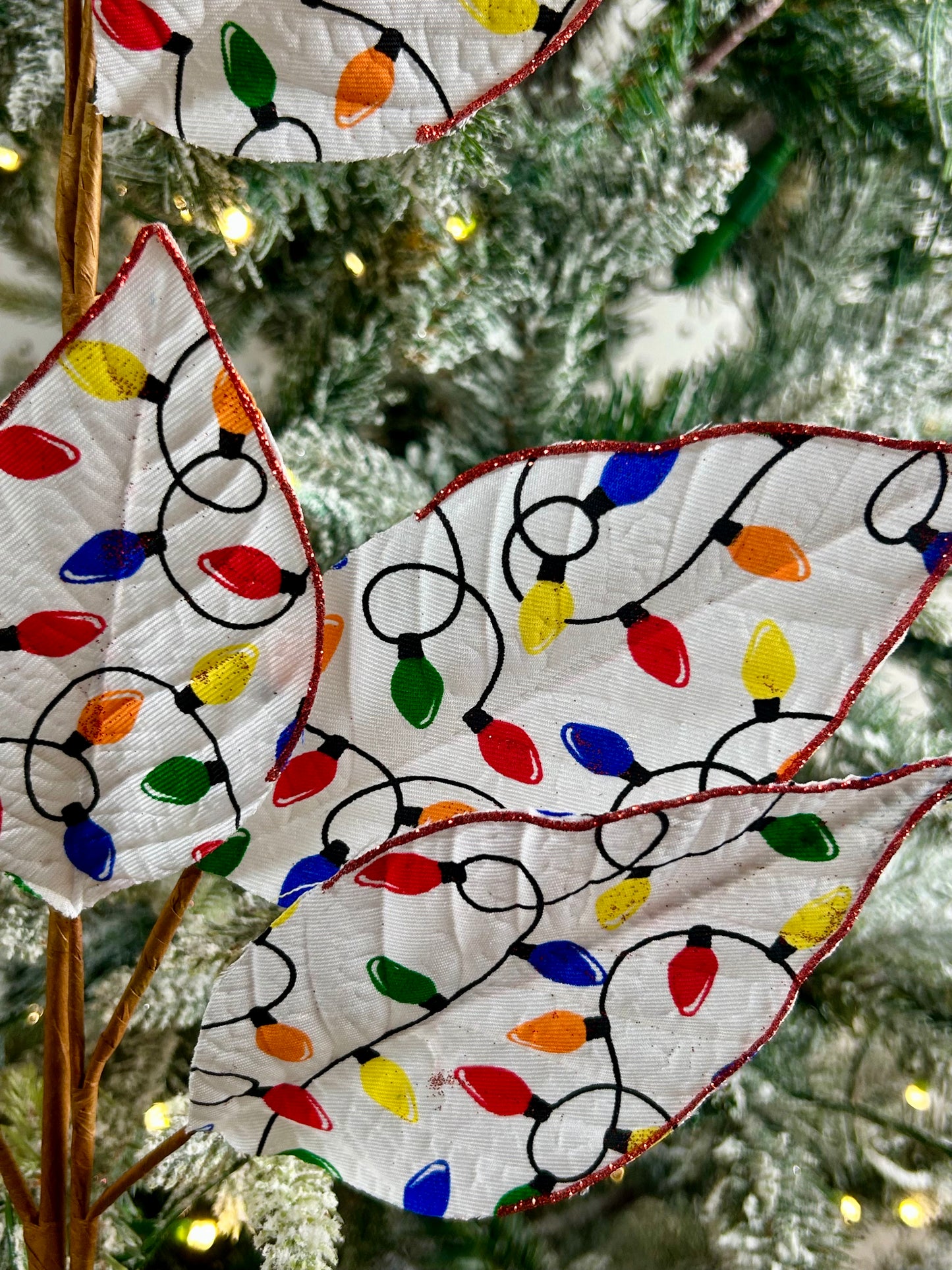 27 Inch Glitter Christmas Lights Magnolia Leaf Spray