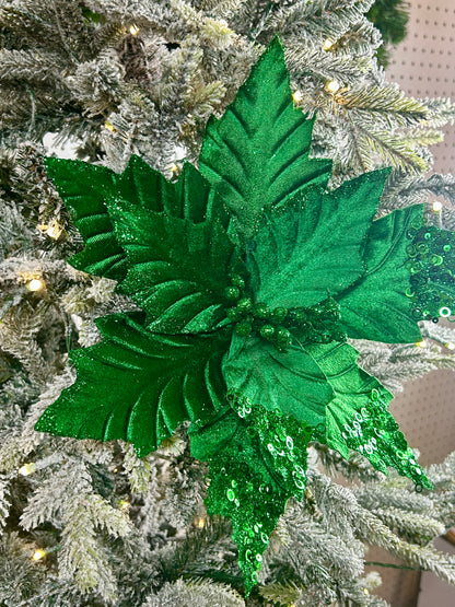 18 Inch Emerald Green Velvet Poinsettia Stem