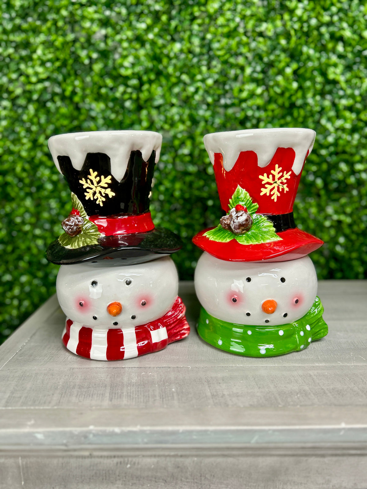 9.84 Inch Lighted Dolomite Christmas Snowman Cookie Jar Two Styles