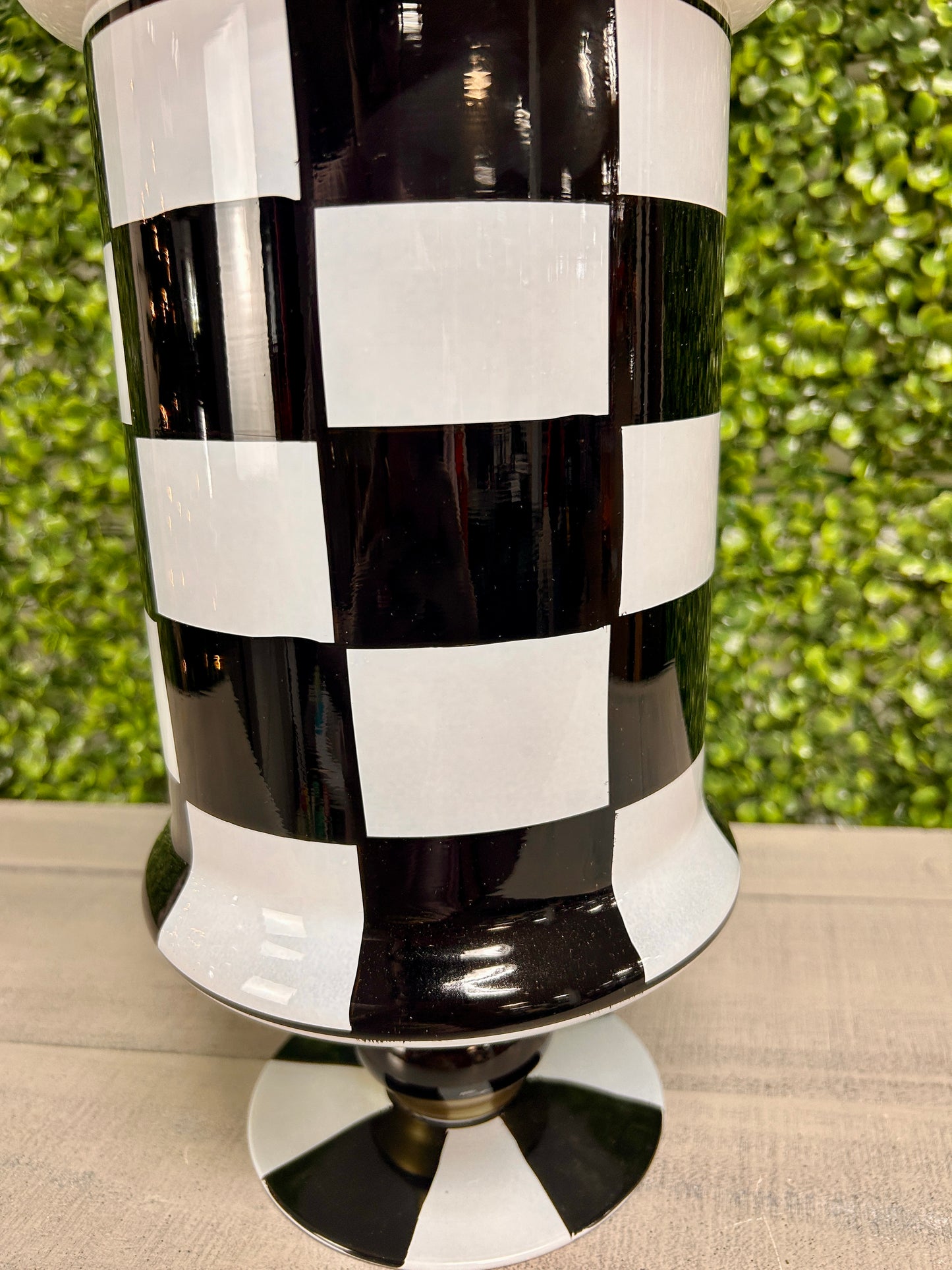 15 Inch Black And White Check Glass Jar