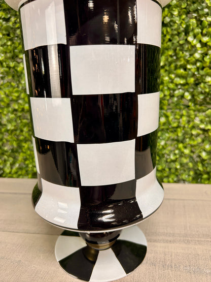 15 Inch Black And White Check Glass Jar
