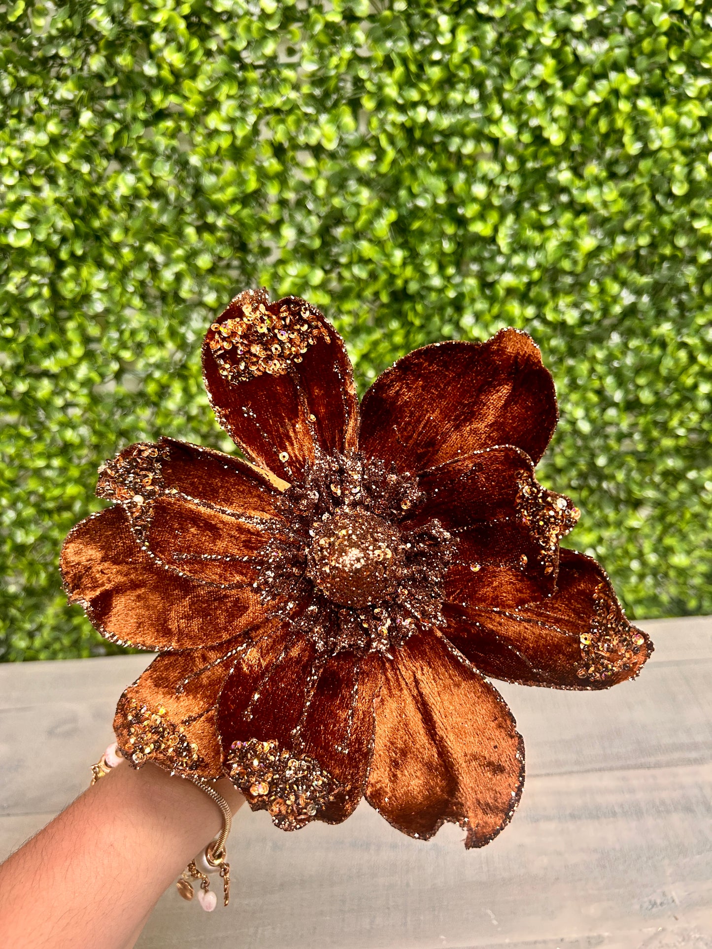 17 Inch Sequined Bronze Magnolia Stem