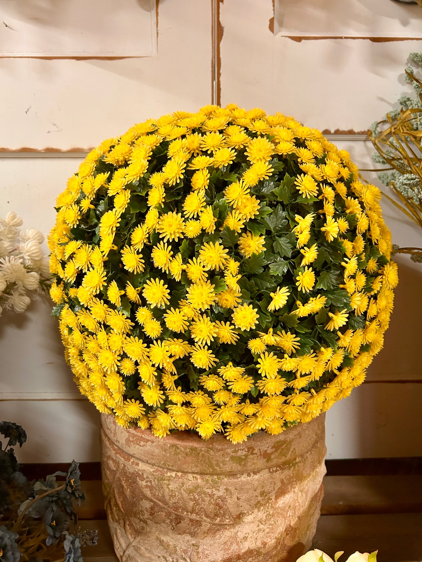20 Inch Yellow Mum Topiary Ball