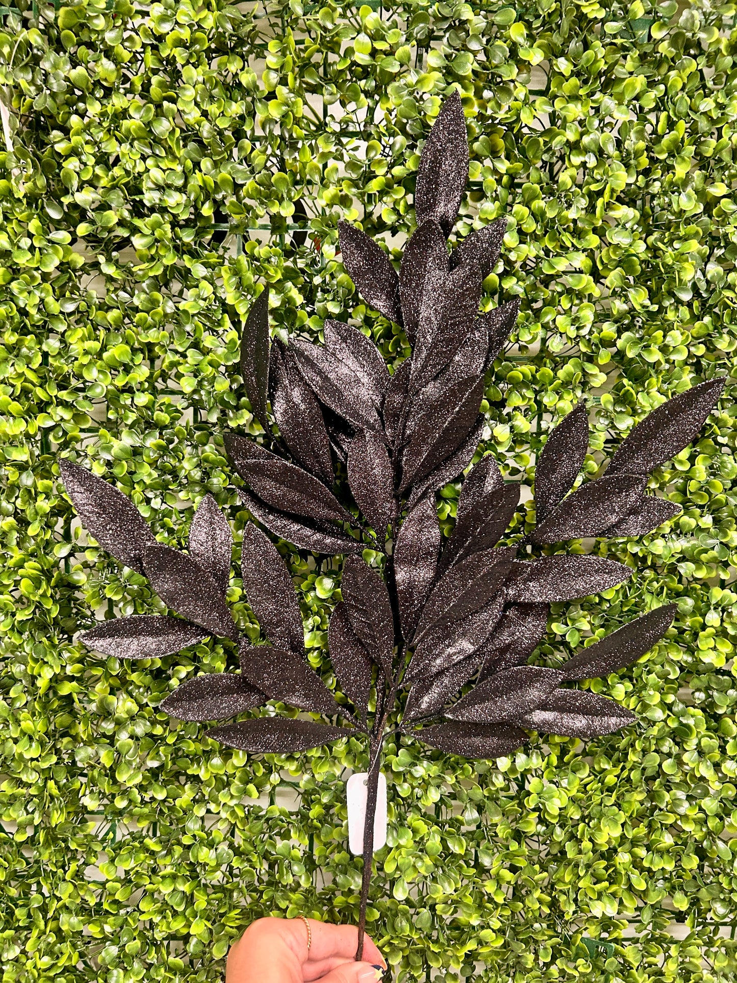 23 Inch Black Glitter Bay Leaf Spray