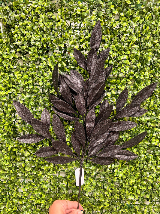 23 Inch Black Glitter Bay Leaf Spray