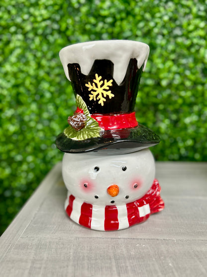 9.84 Inch Lighted Dolomite Christmas Snowman Cookie Jar Two Styles