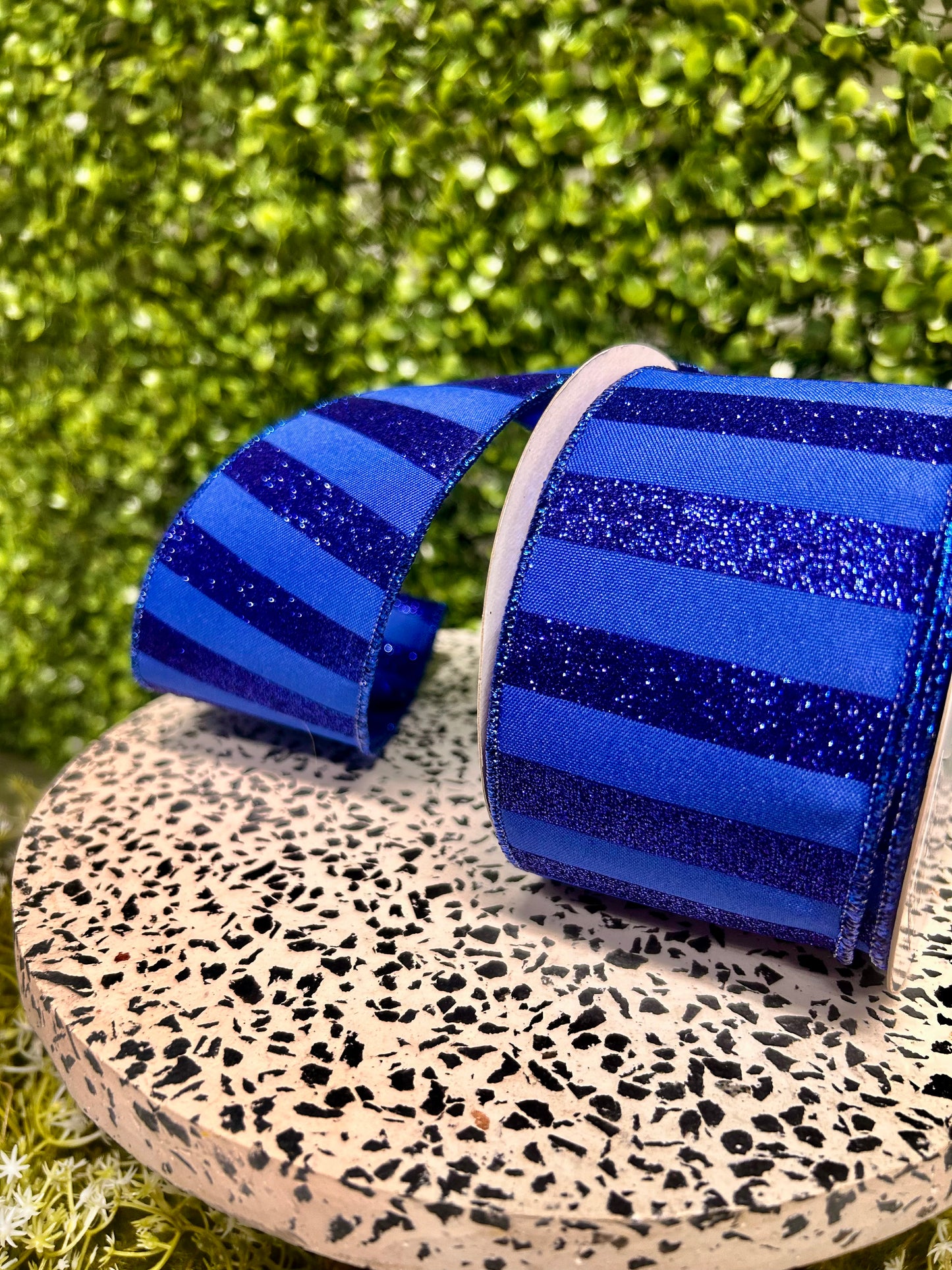 2.5 Inch By 10 Yard Royal Blue Horizontal Glitter Stripes Ribbon