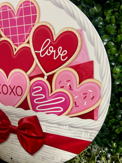 12 Inch Basket With Valentine Cookies Metal Sign