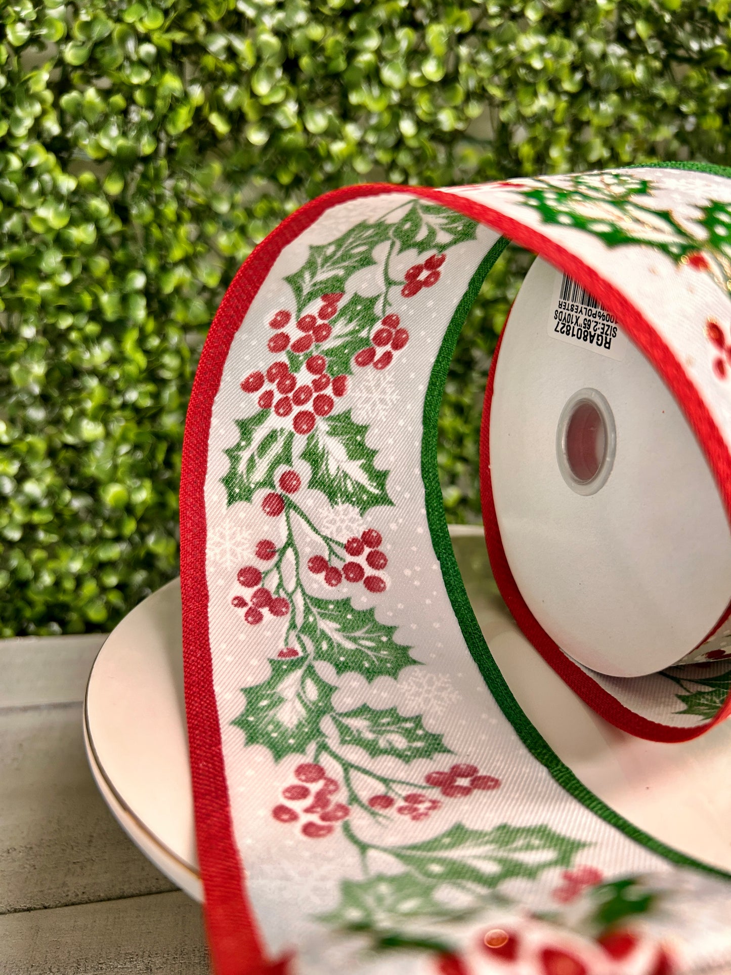 2.65 Inch By 10 Yard Holly Berries With Snow On Royal Ribbon