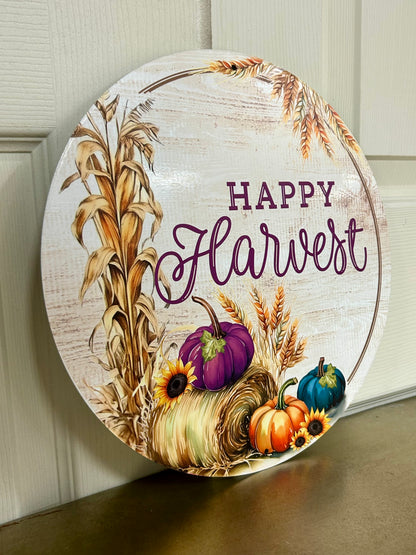 12 Inch Happy Harvest Metal Sign