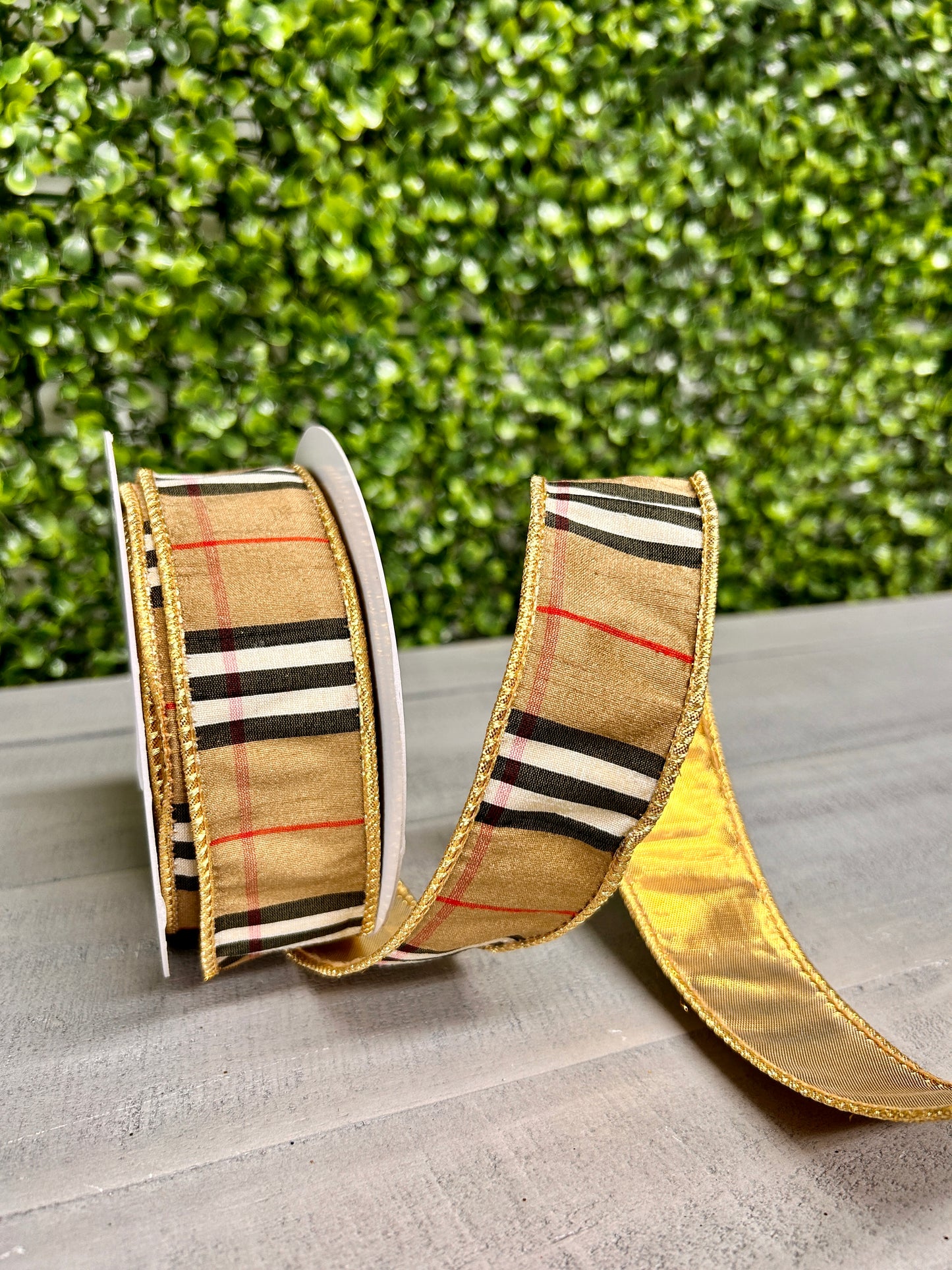 1.5 Inch By 10 Yard  Check With Gold Lame Ribbon