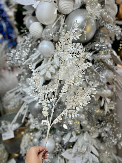 33 Inch White Fern And Pearl Spray