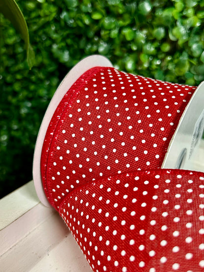 2.5 Inch By 10 Yard Red And White Raised Swiss Dots On Royal Ribbon