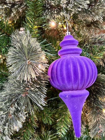 10 Inch Purple Plastic Flocked Finial Ornament