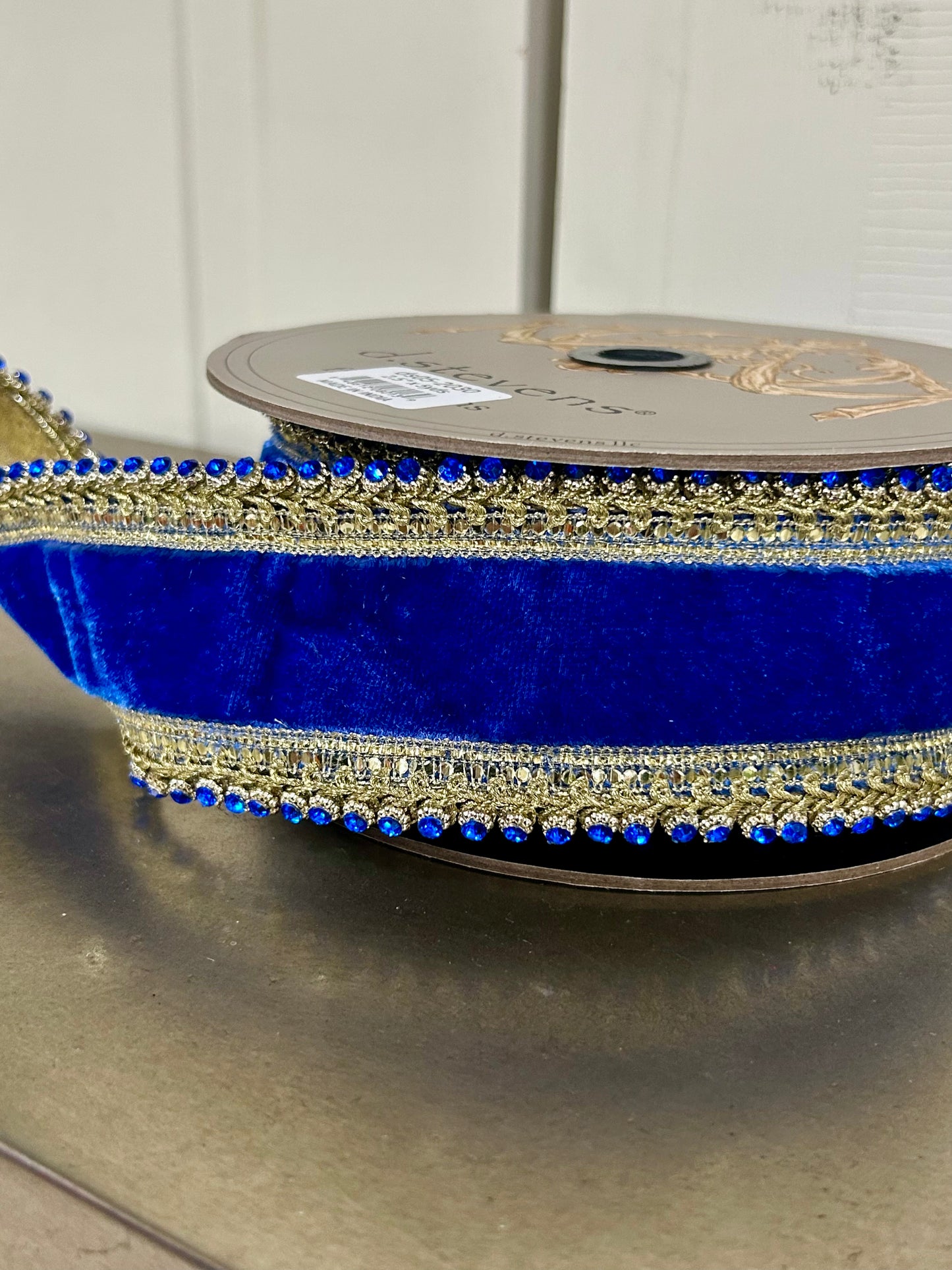 2.5 Inch By 5 Yards Royal Blue Velvet Petite Jewel Edge Ribbon