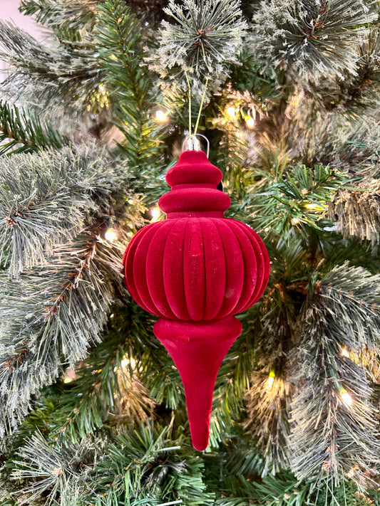 10 Inch Crimson Plastic Flocked Finial Ornament