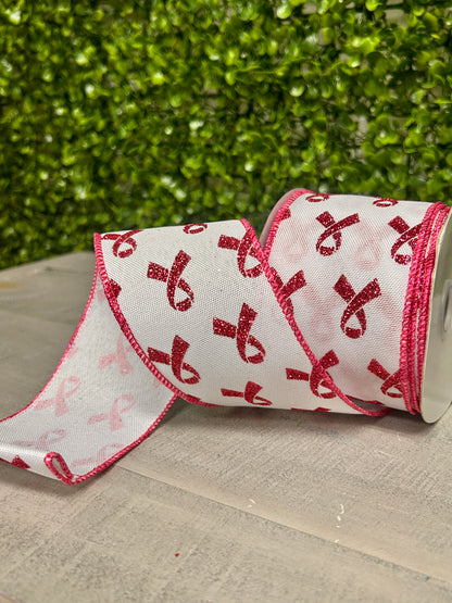 2.5 Inch By 10 Yard Pink Glitter Breast Cancer Ribbon