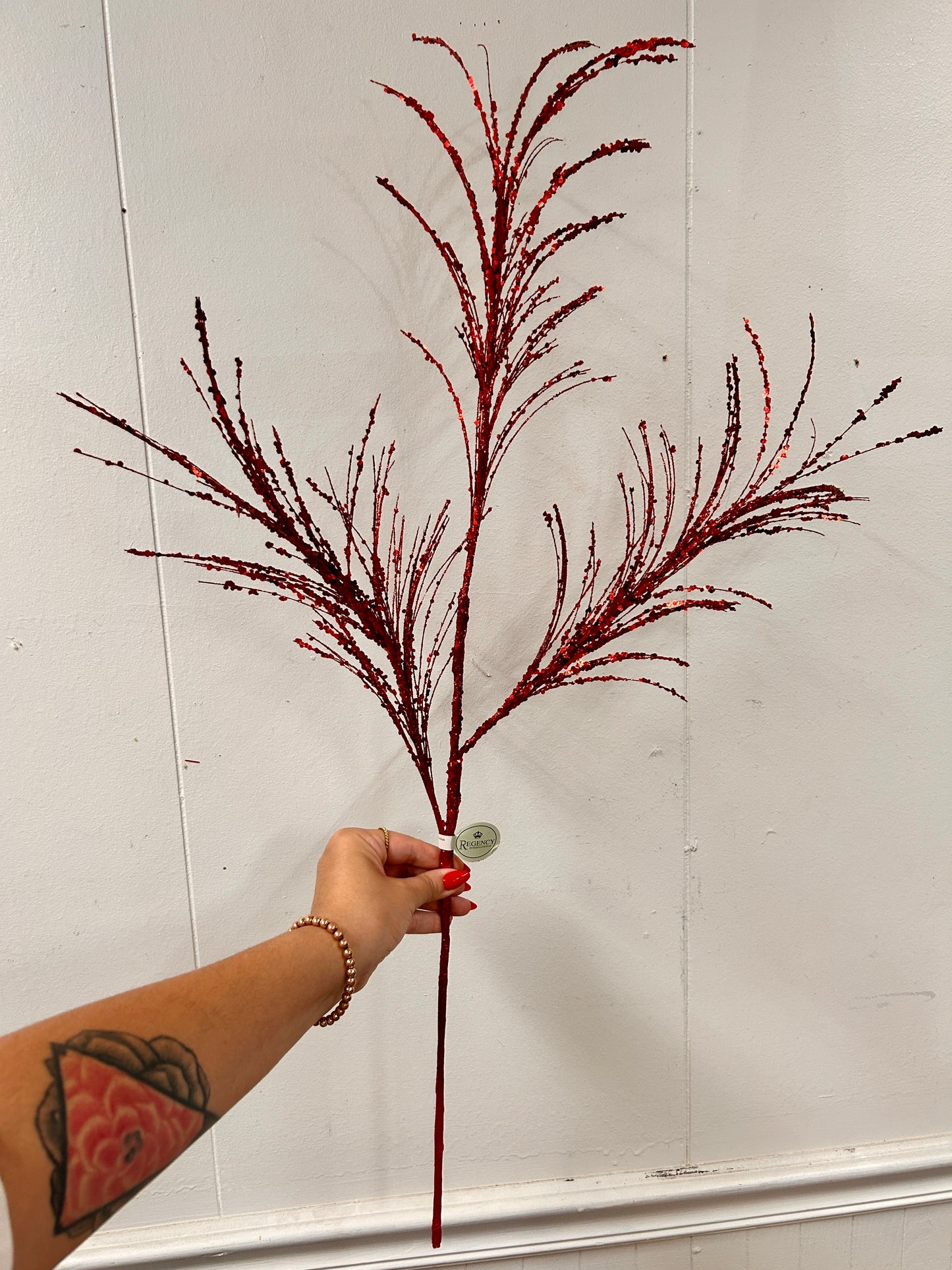 34 Inch Red Glitter Sequin Pampas Grass Spray