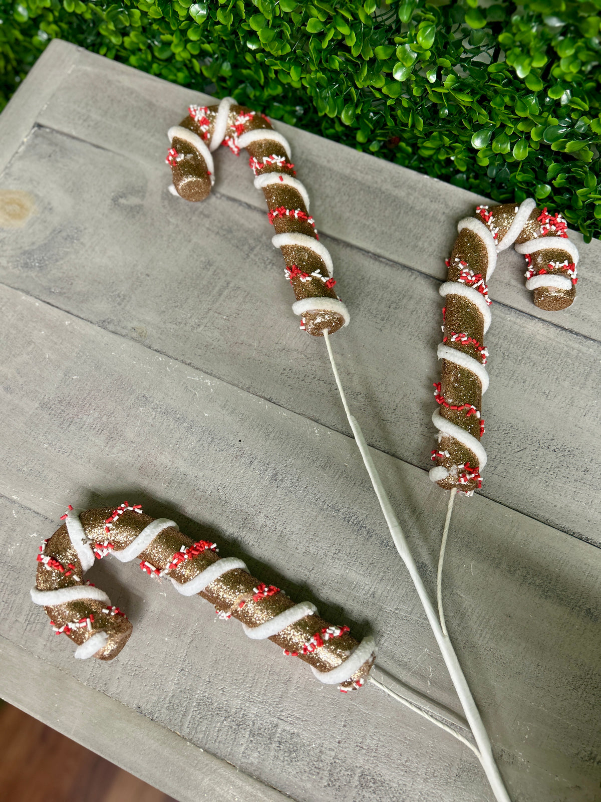 29 Inch Gold Red And White Glitter Candy Cane Spray