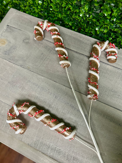 29 Inch Gold Red And White Glitter Candy Cane Spray