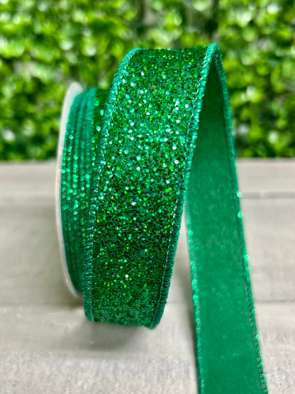 7/8 Inch By 10 Yard Emerald Green Laser Glitter Ribbon