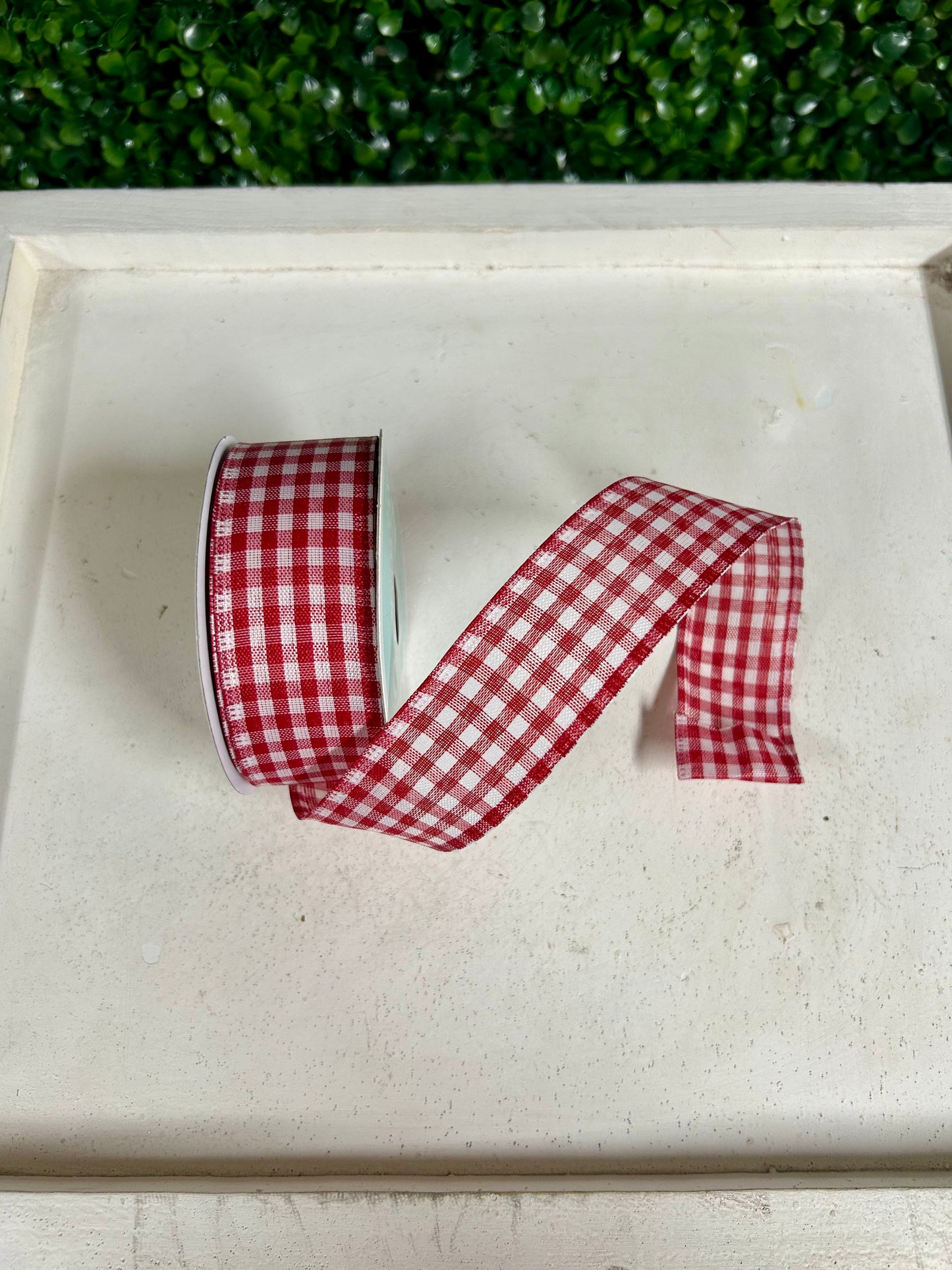 1.5 Inch By 10 Yard Red And White Gingham Check Ribbon