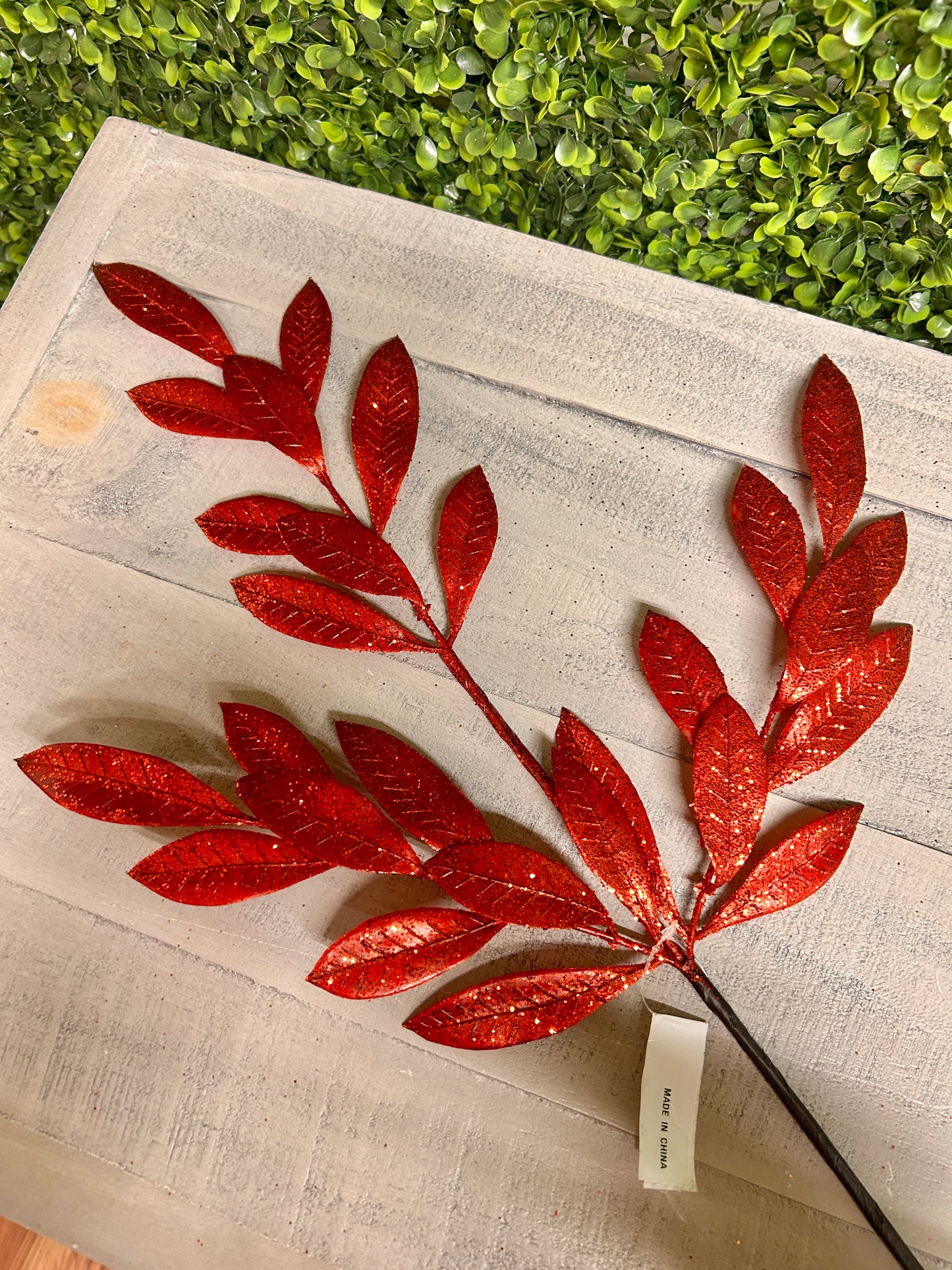 26 Inch Red Metallic Bay Leaf Spray