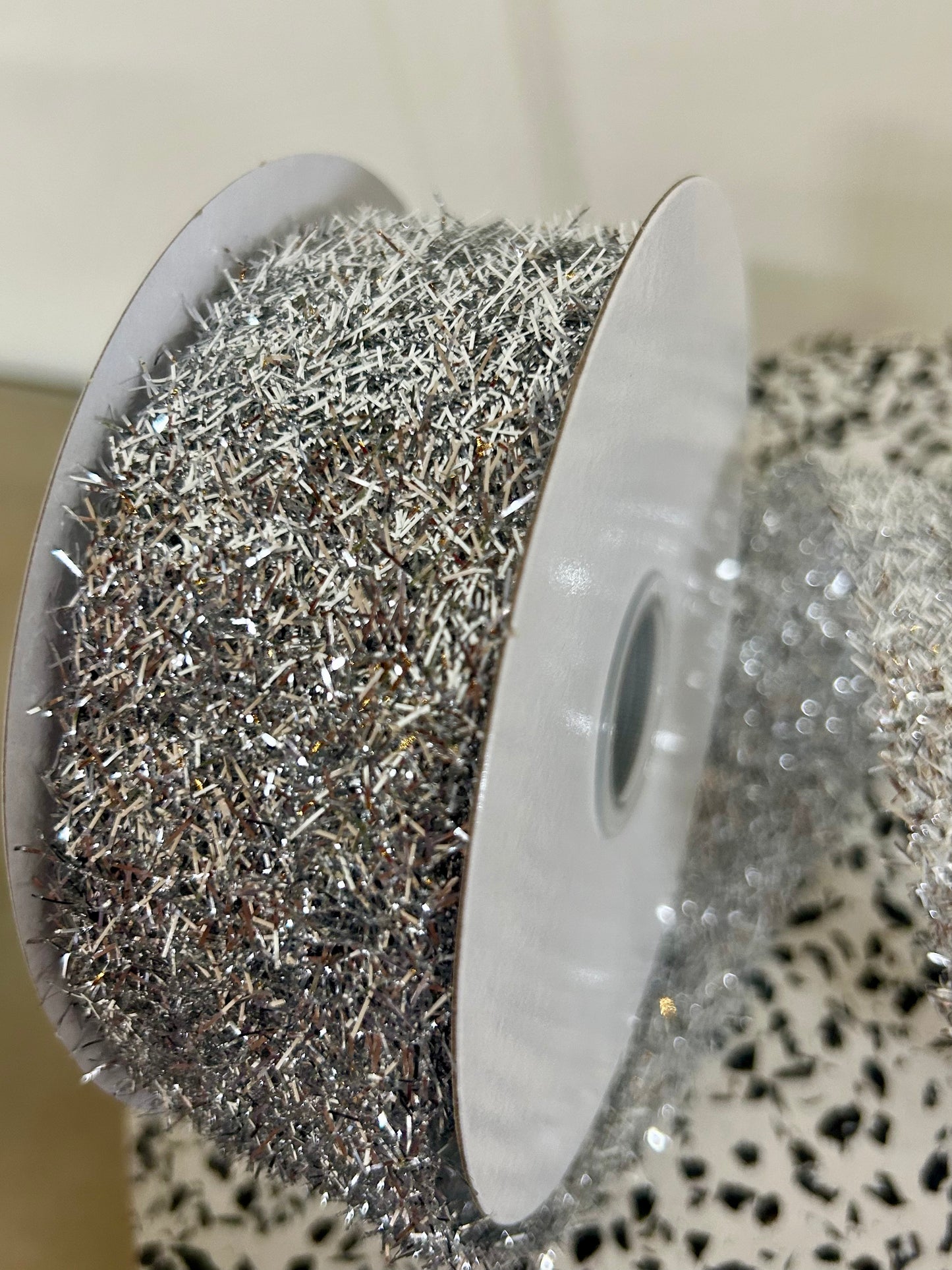 1.5 Inch By 10 Yard Silver Long Confetti Metallic Wired Ribbon