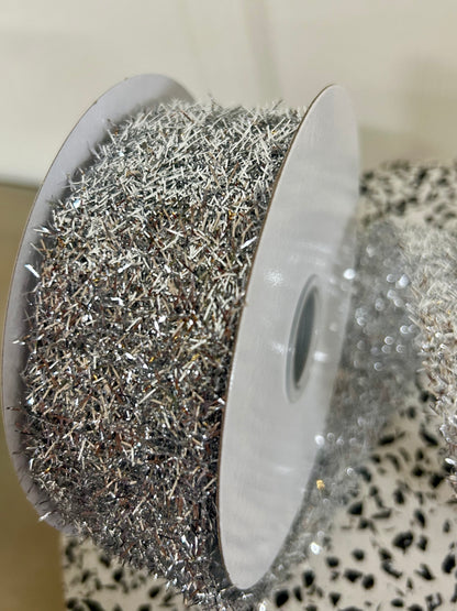 1.5 Inch By 10 Yard Silver Long Confetti Metallic Wired Ribbon