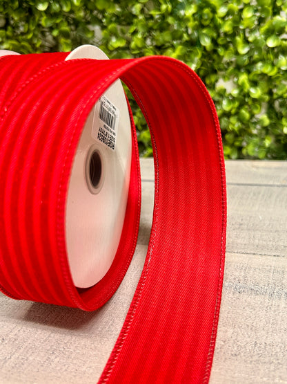 1.5 Inch By 10 Yard Red Glittered Velvet Vertical Lines Ribbon