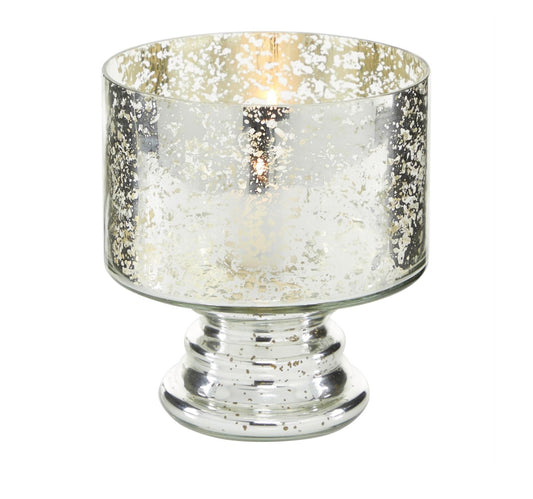 Silver Glass Handmade Turned Style Pillar Room Hurricane Lamp With Faux Mercury Glass Finish
