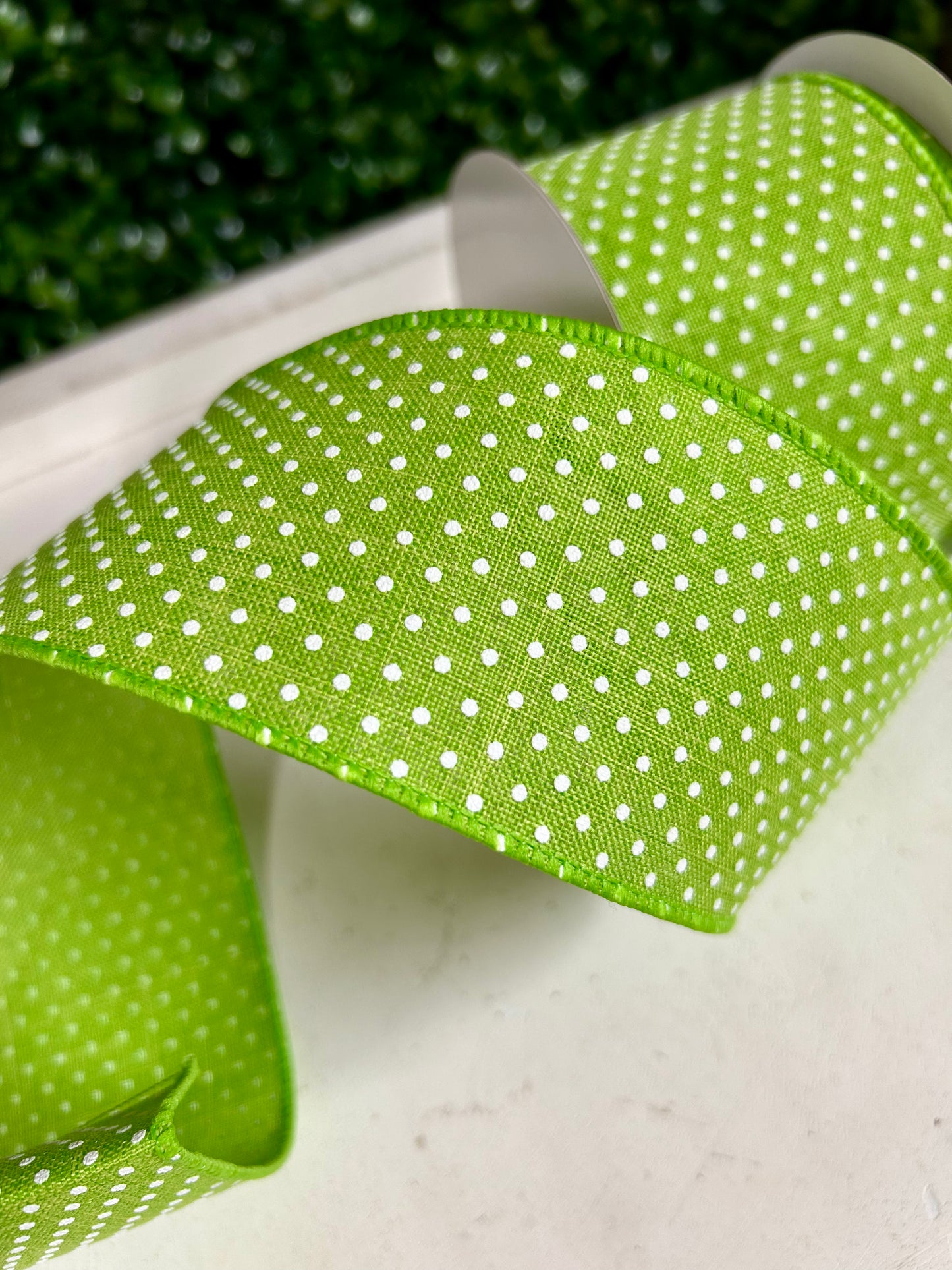 2.5 Inch By 10 Yards Lime Green And White Raised Swiss Dots On Royal Ribbon