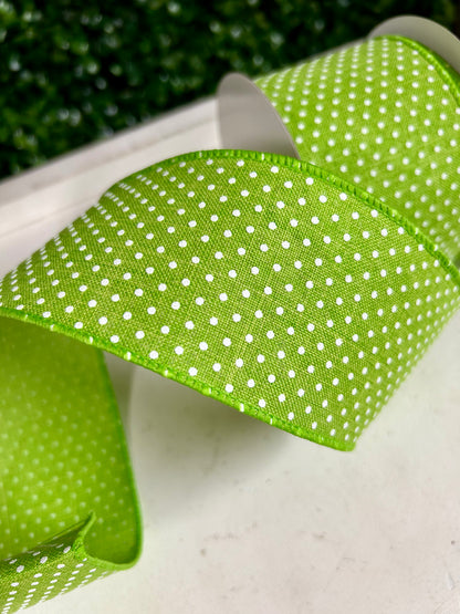 2.5 Inch By 10 Yards Lime Green And White Raised Swiss Dots On Royal Ribbon