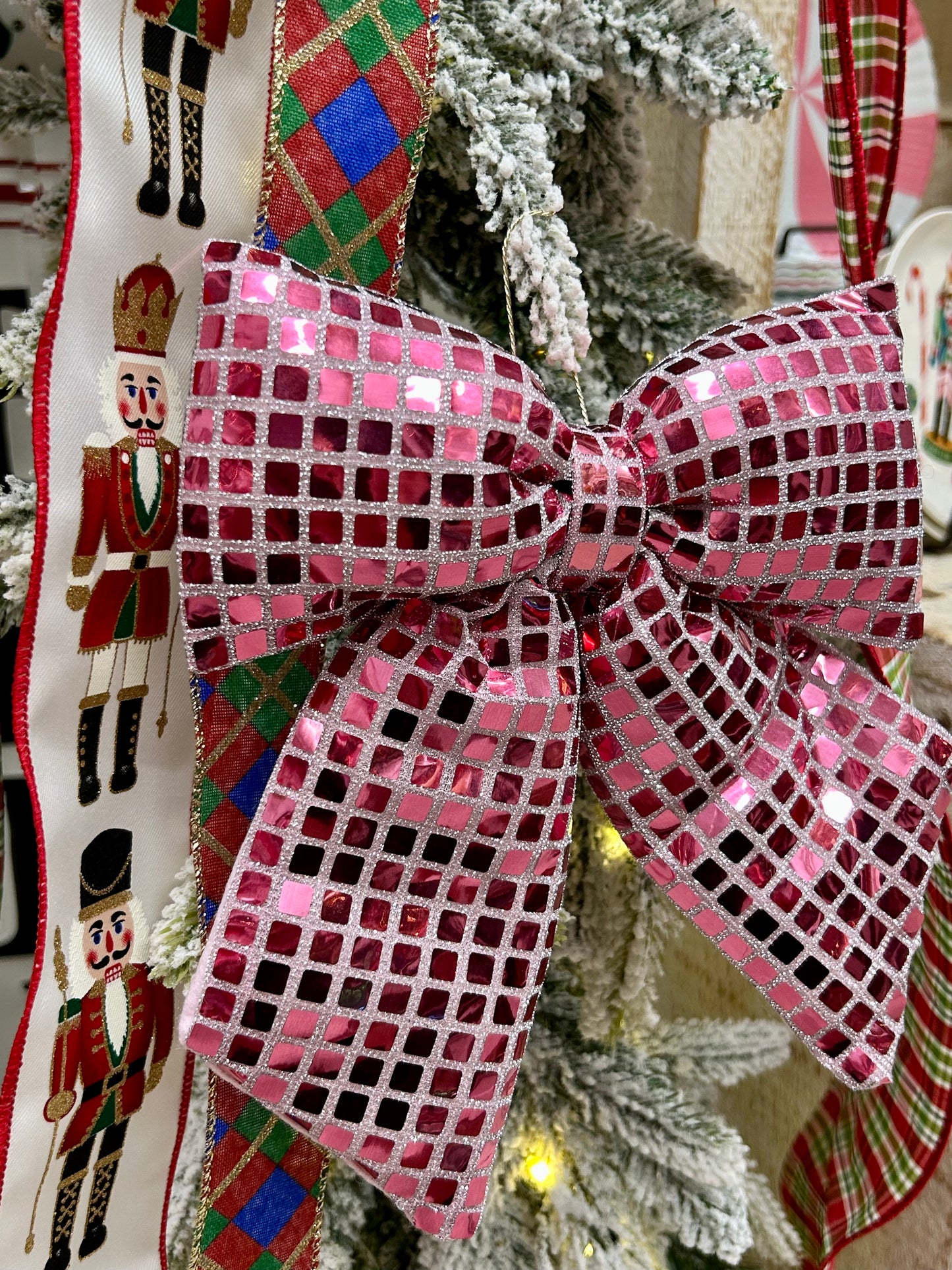 9.25 Inch Plush Pink Bow Ornament